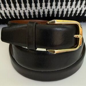 Christian Dior Vintage Black Split Leather Belt with Gold Tone Buckle